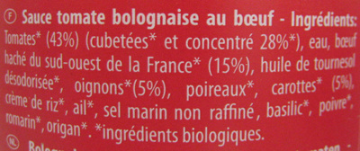 Sauce Bolognaise au Bœuf - Ingredients - fr