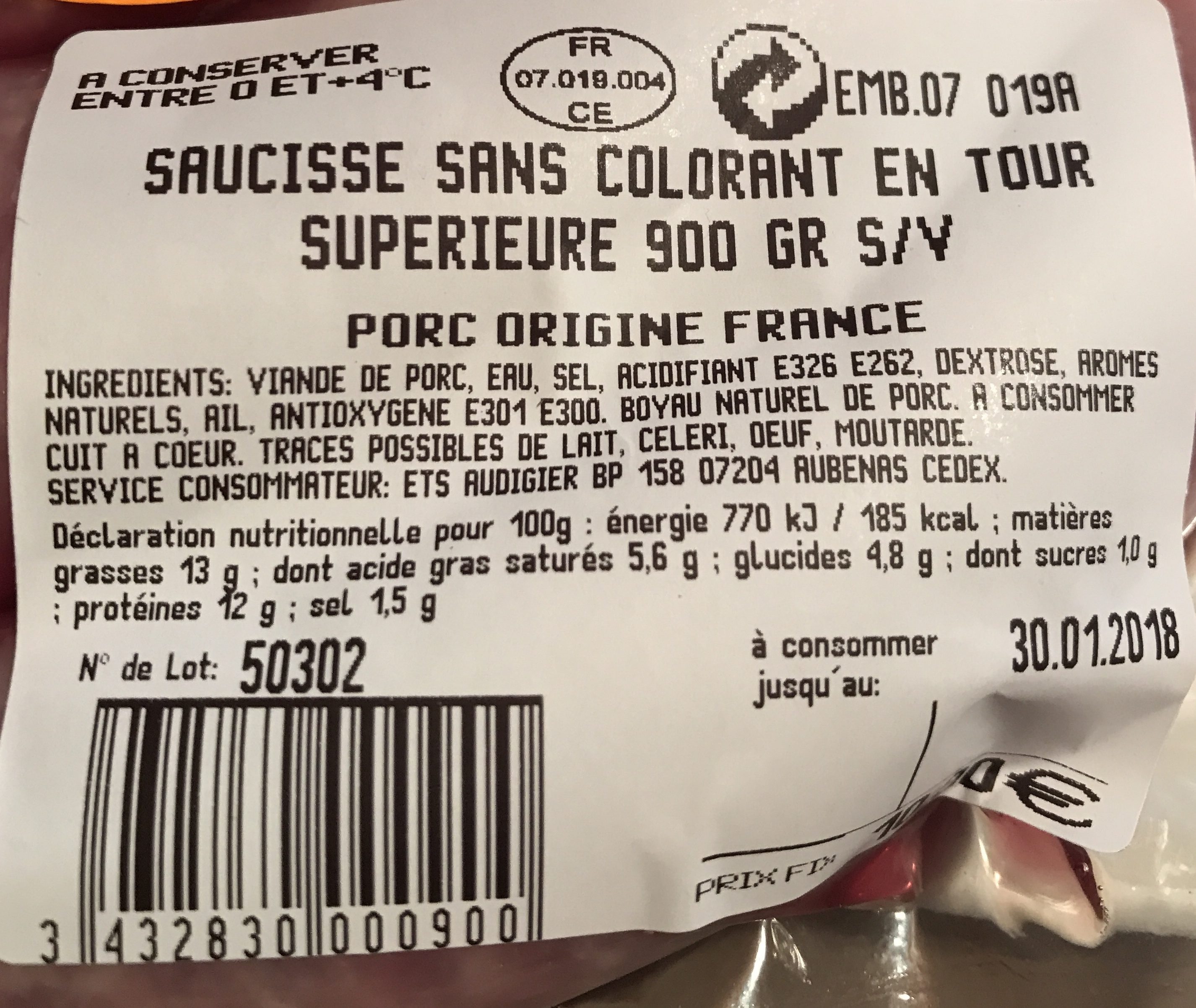Saucisse sans colorant - Ingredients - fr