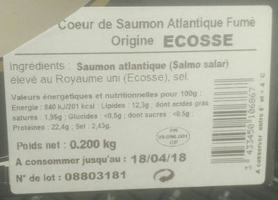 Coeur de filet de saumon Atlantique fumé - Ingredients - fr