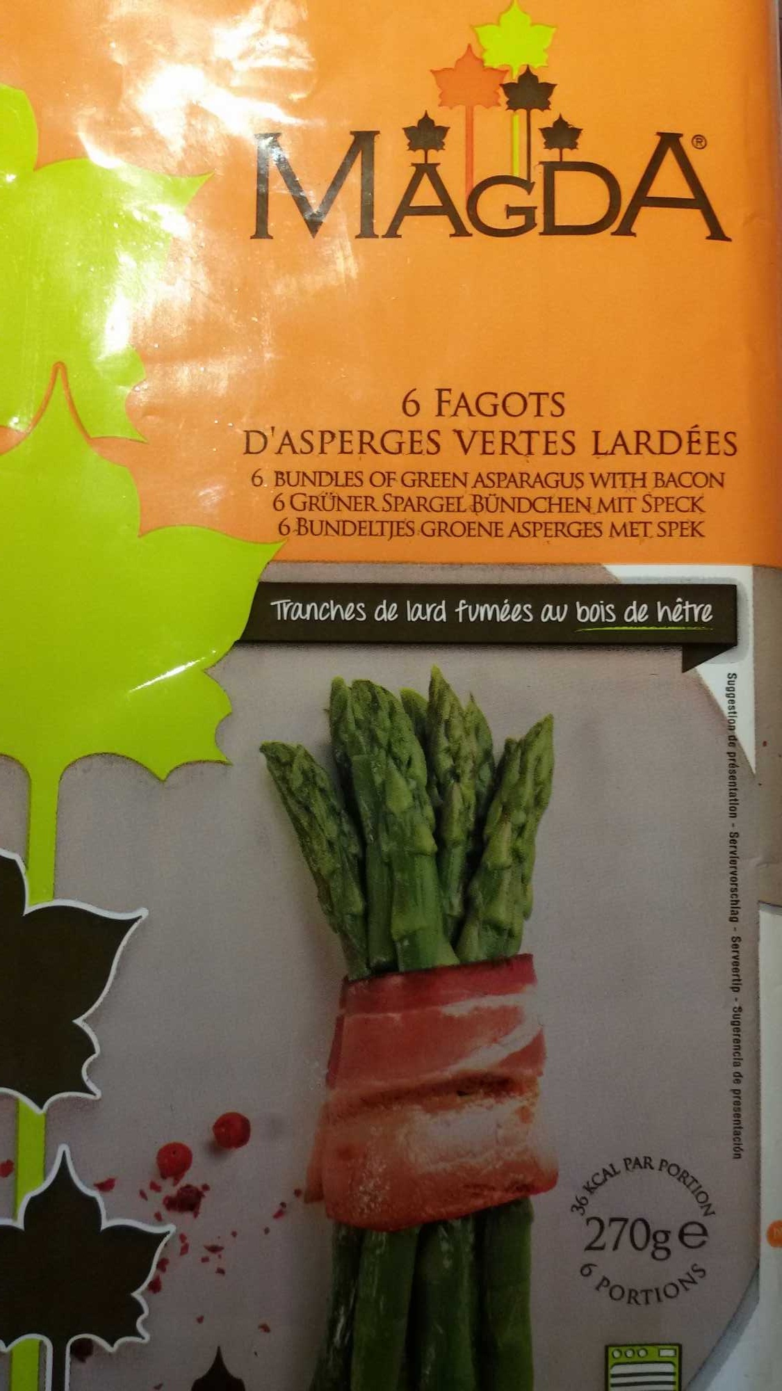 6 fagots d'asperges vertes lardées - Product - fr
