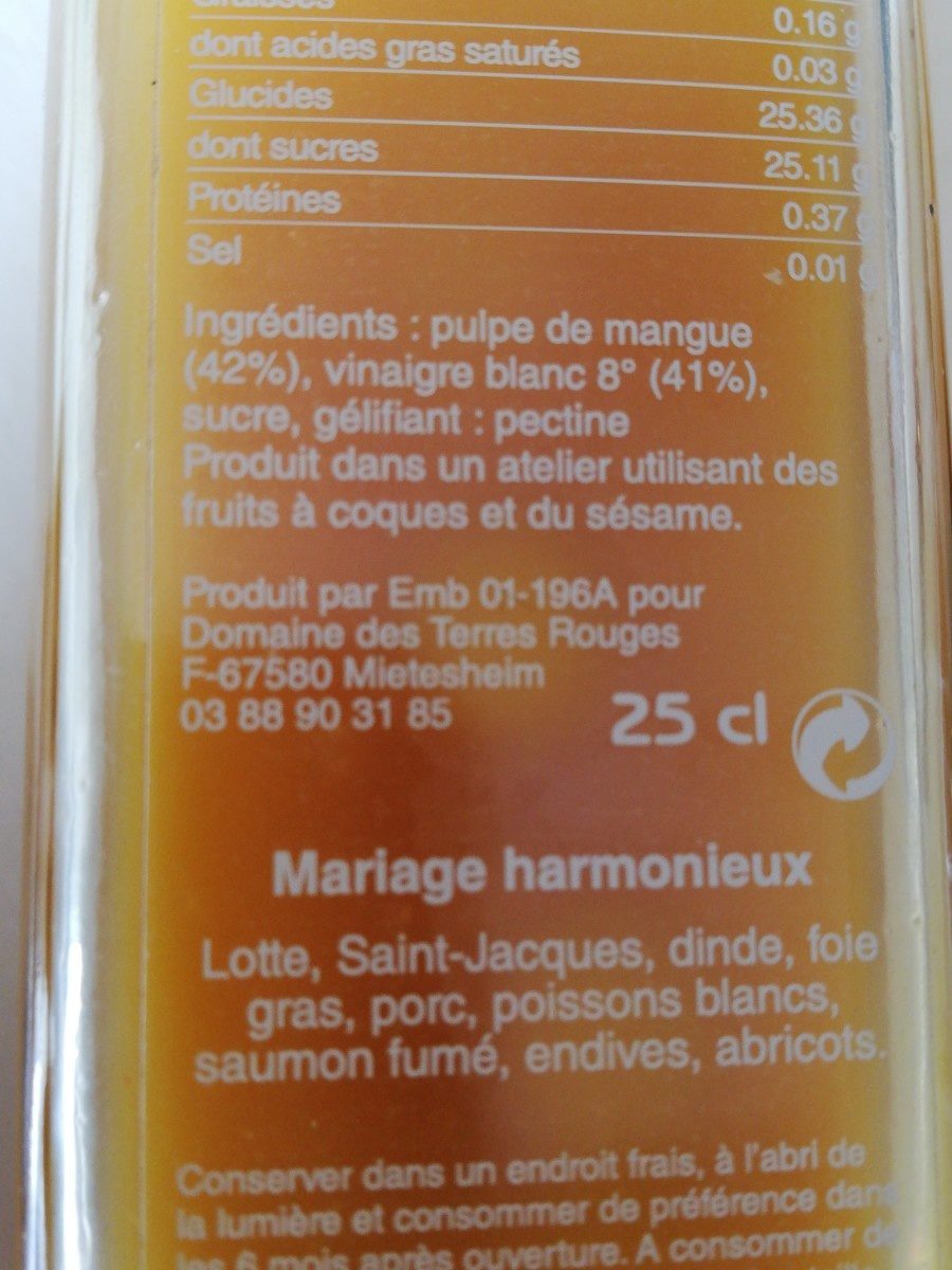 Vinaigre de mangue - Ingredients - fr