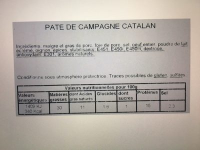 Pate de campagne Catalan LES GOUTS DU SUD - Ingredients - fr