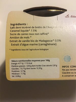 Flan vanille au lait de brebis - Nutrition facts - fr