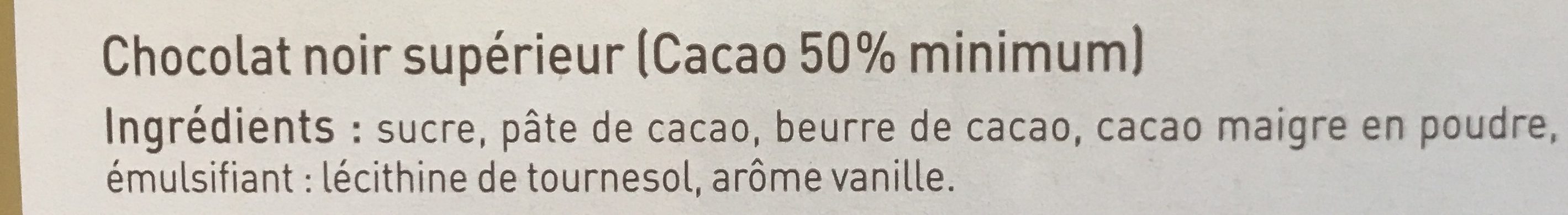 Chocolat Noir - 50% Cacao - Ingrédients