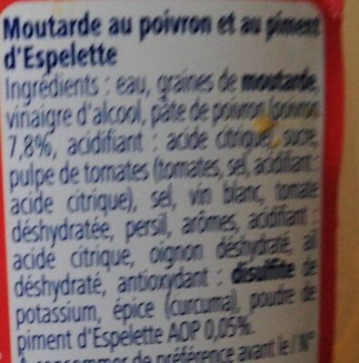 Moutarde poivron piment d'espelette - Zutaten - fr