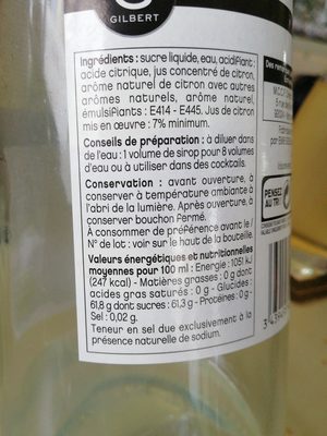 Sirop citron Rior - Ingrédients
