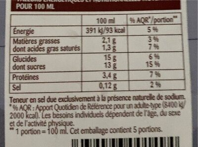 Crème anglaise - Nutrition facts - fr