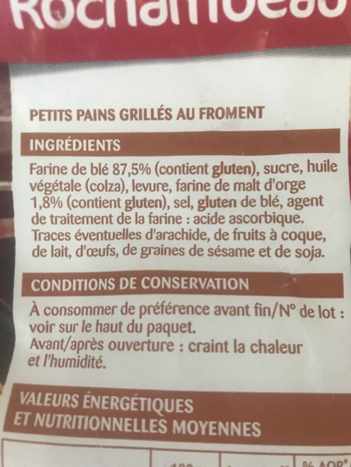 Petits pains grillés au froment - Ingredients - fr