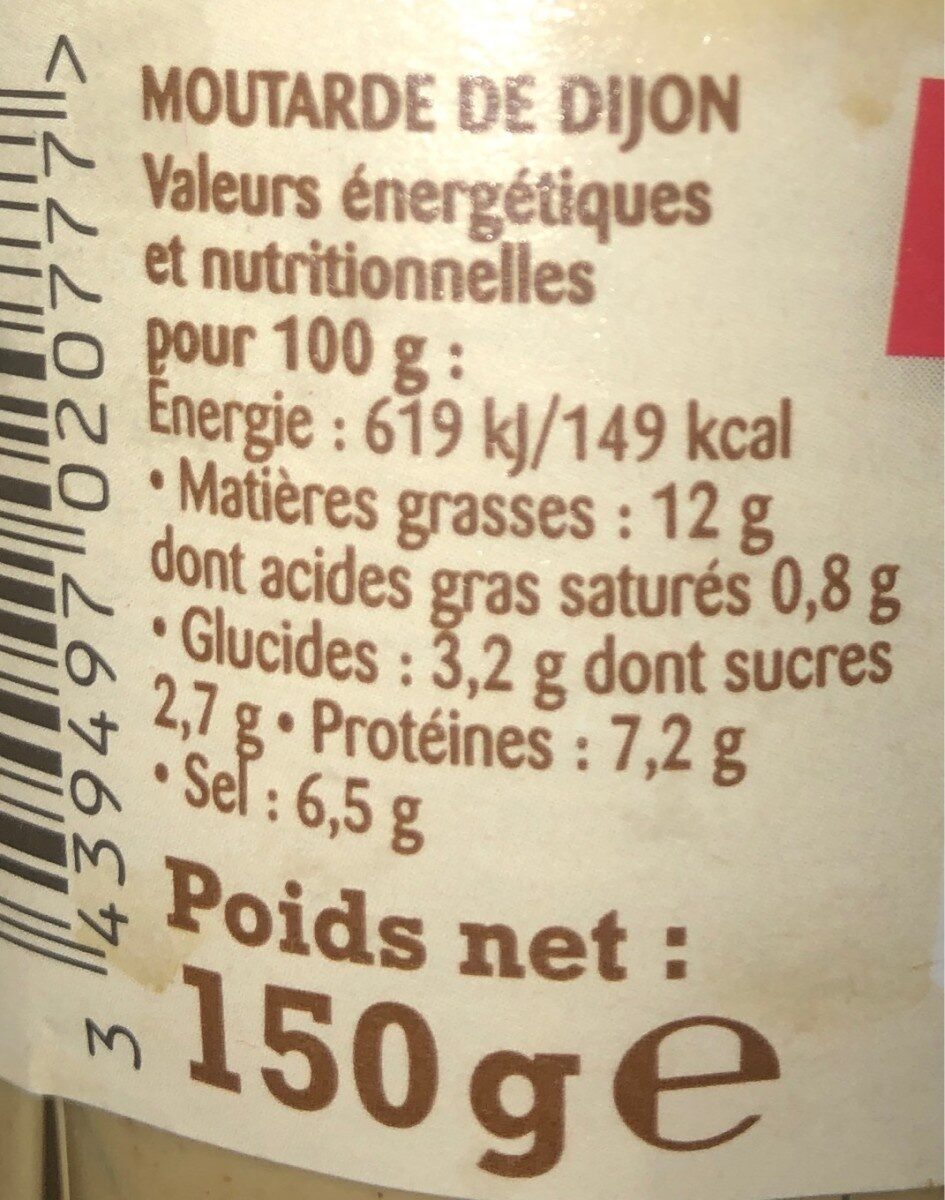 Moutarde de dijon au vinaigre - حقائق غذائية - fr