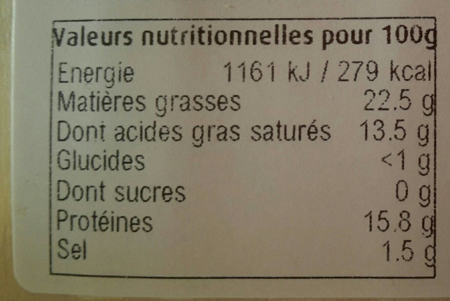 La feuille de chèvre au lait cru (20% MG) - Nutrition facts - fr
