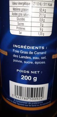 Bloc de foie gras de canard des Landes - Ingredienser - fr