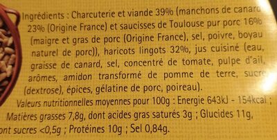 Cassoulet aux manchons de canard - Nutrition facts - fr