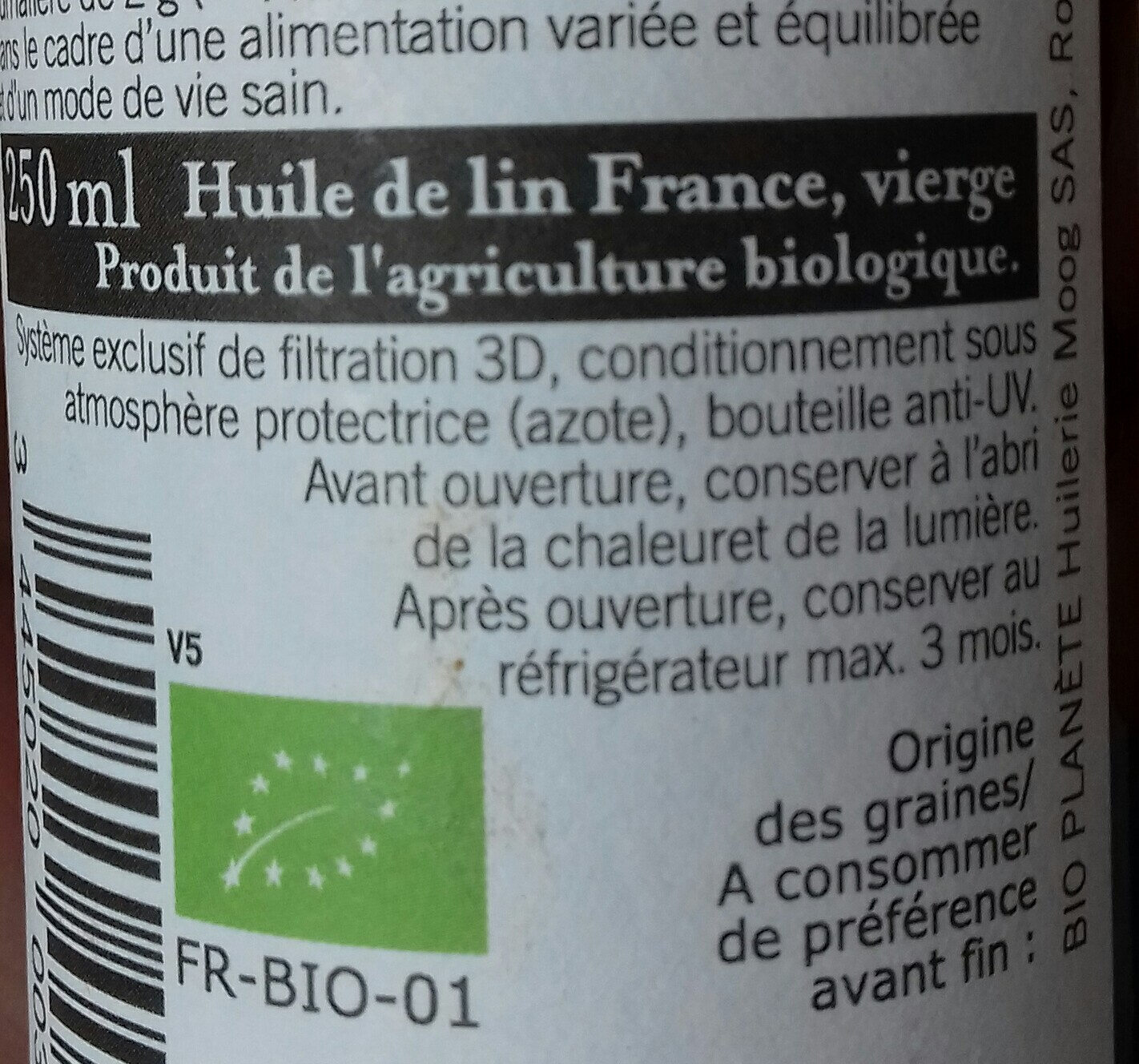 Huile De Lin Vierge France Bio - Ingredients - fr