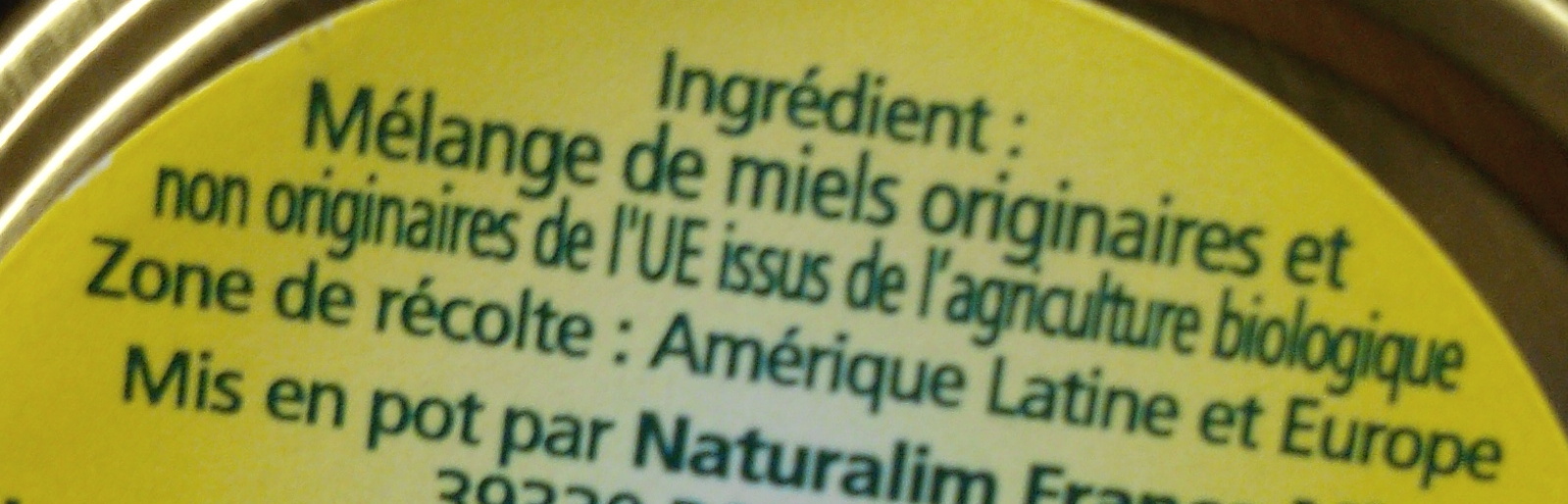 Miel bio - Ingredients - fr