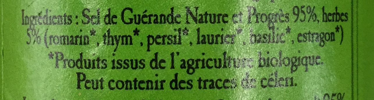 Sel de Guérande aux herbes bio - المكونات - fr