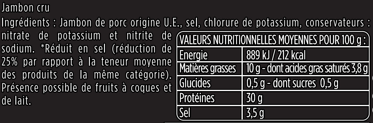 Les Fines et Fondantes -25% de sel - Aoste - Ingredients - fr
