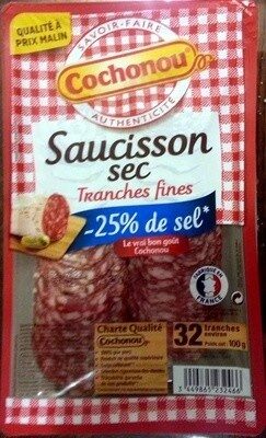 Saucisson sec tranches fines -25% de sel - Producto - fr