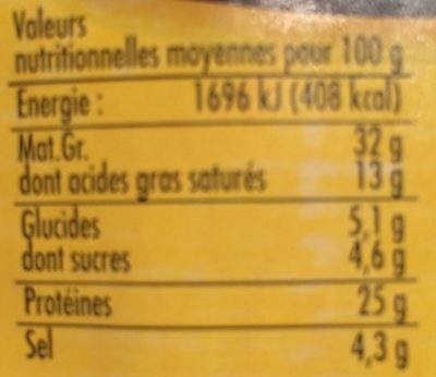 Chorizo doux pur porc -30% MG - Nutrition facts - fr