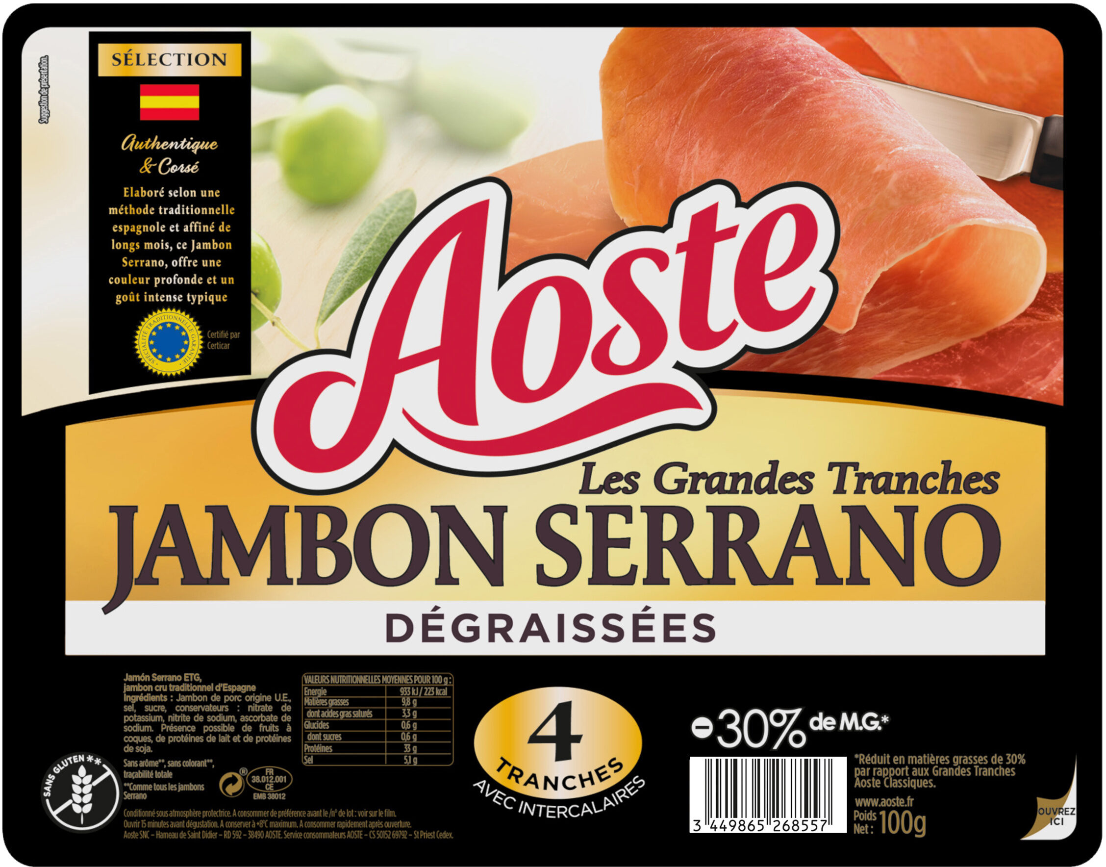 Les Grandes Tranches Jambon Serrano dégraissées - Aoste - Product - fr