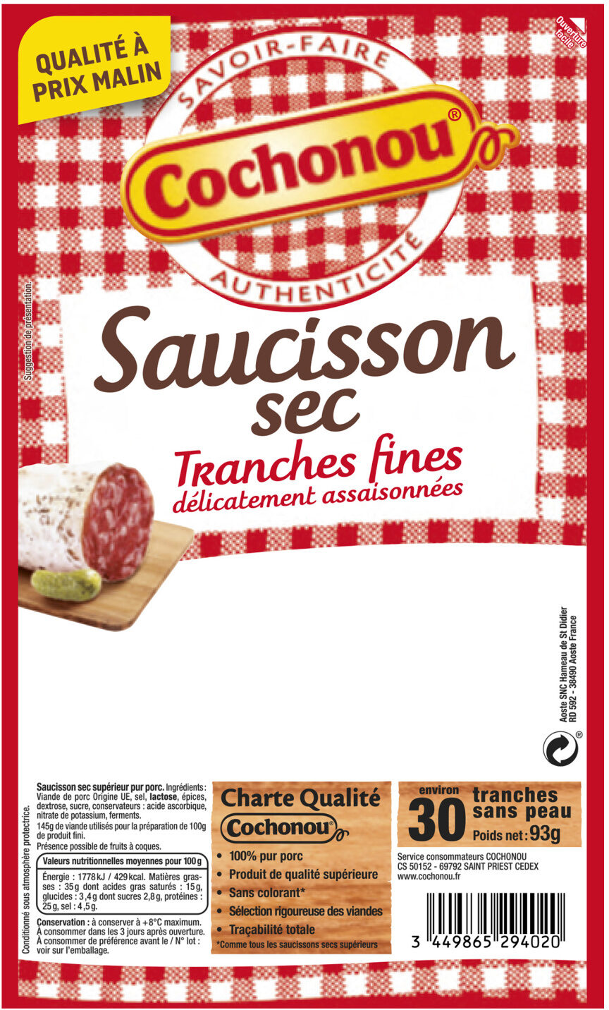 Saucisson sec -  Tranches fines - Produit
