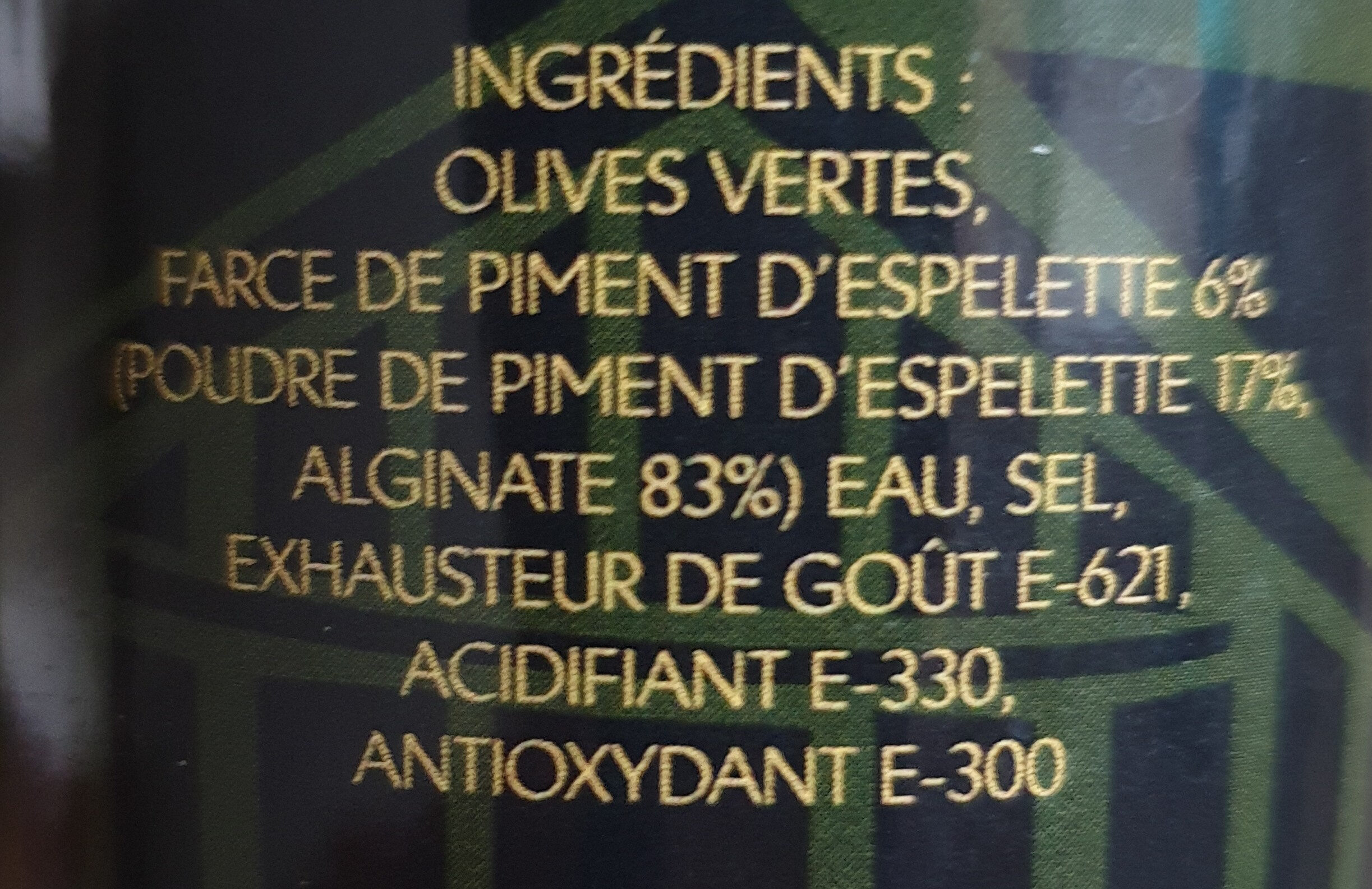 Olive à la farce de piment d'Espelette - المكونات - fr