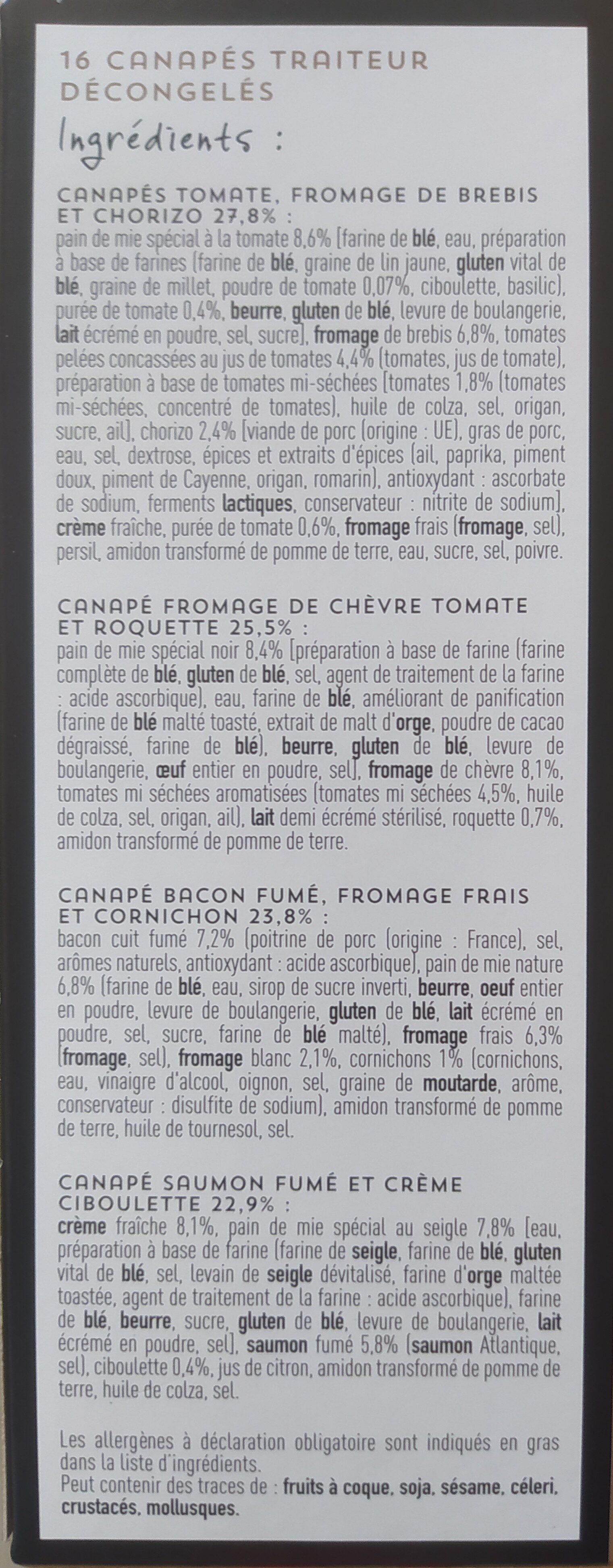 Canapés traiteur x 16 - Ingredients - fr