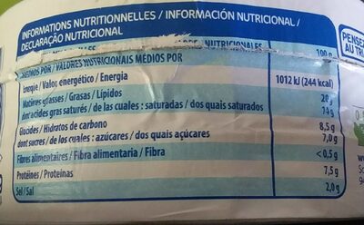 Fromage fondu - Tableau nutritionnel