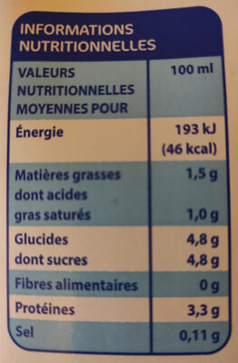 Lait Demi-Ecrémé - Stérilisé UHT - Nutrition facts - fr