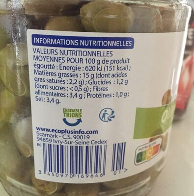 Olives vertes - Tableau nutritionnel