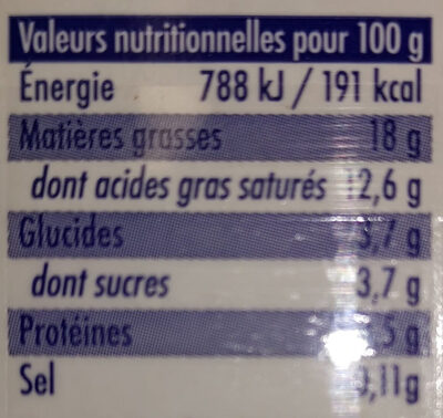 La Crème Légère Fluide De Conde Sur Vire 18%MG - Tableau nutritionnel