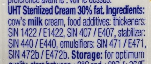 Crème semi épaisse - Ingredients