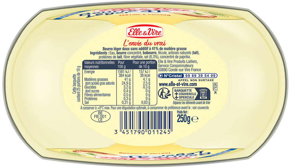 Le Beurre Doux Leger 41%MG Barquette - Ingredients - fr