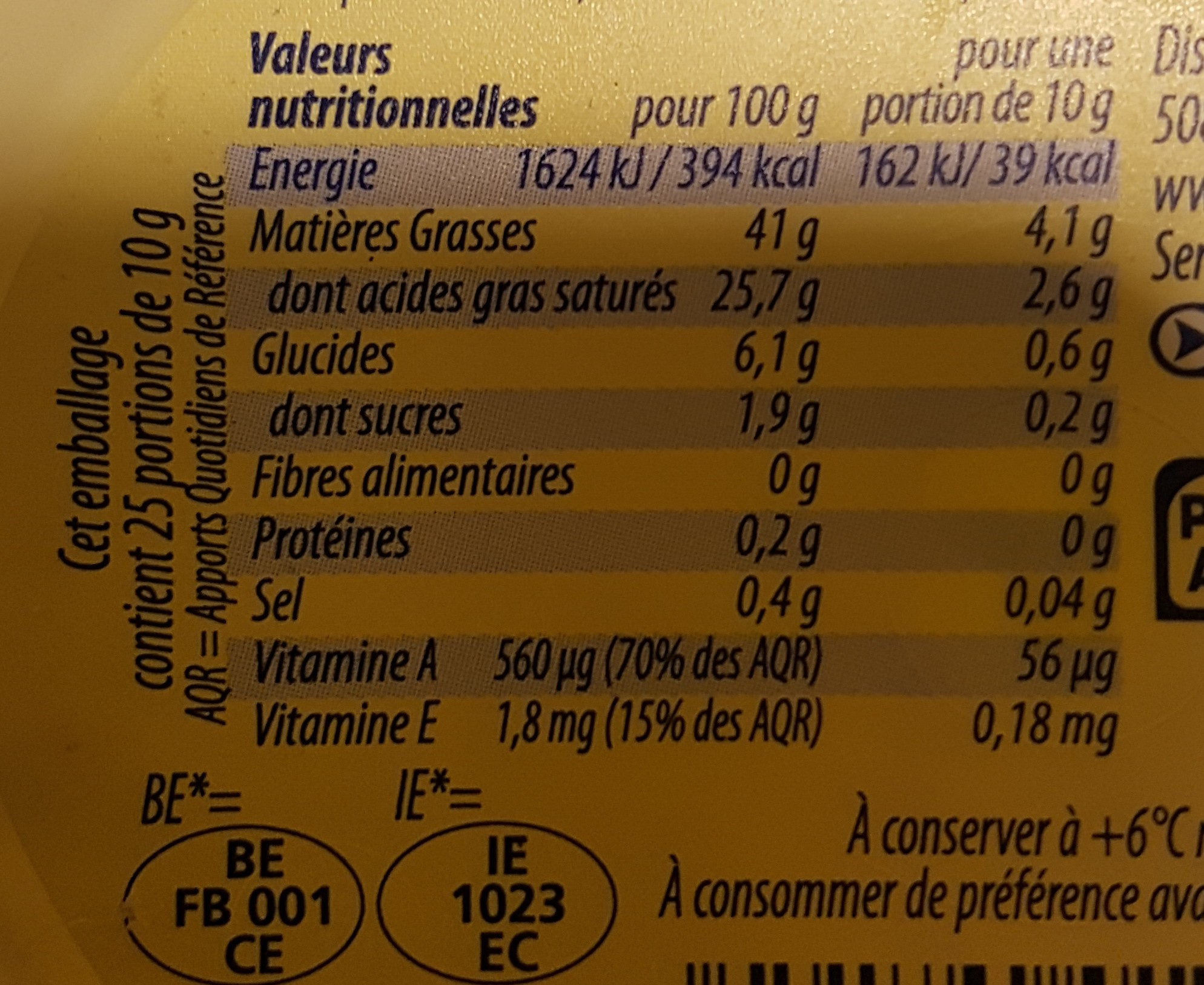 Le Beurre Léger 41% doux - Valori nutrizionali - fr