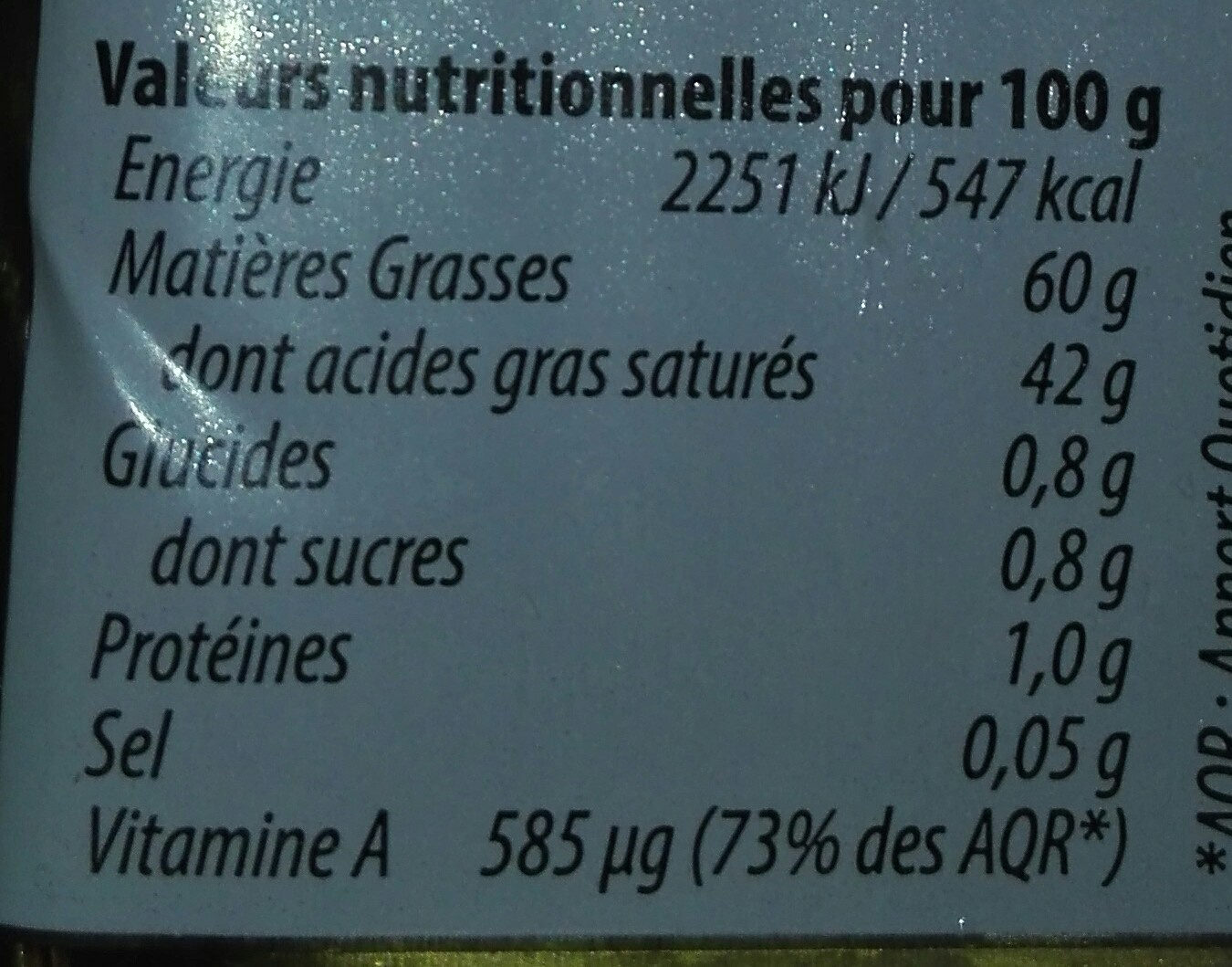 Le Beurre Doux Allégé 60% MG - Tableau nutritionnel
