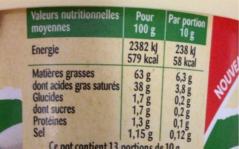 Le Fouetté de Beurre demi-sel - حقائق غذائية - fr