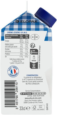 La Crème Fleurette Légère 12%MG Brique - Zutaten - fr