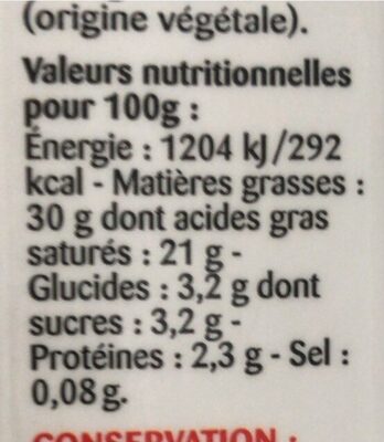 La Crème Entière De Normandie 30%MG - Tableau nutritionnel