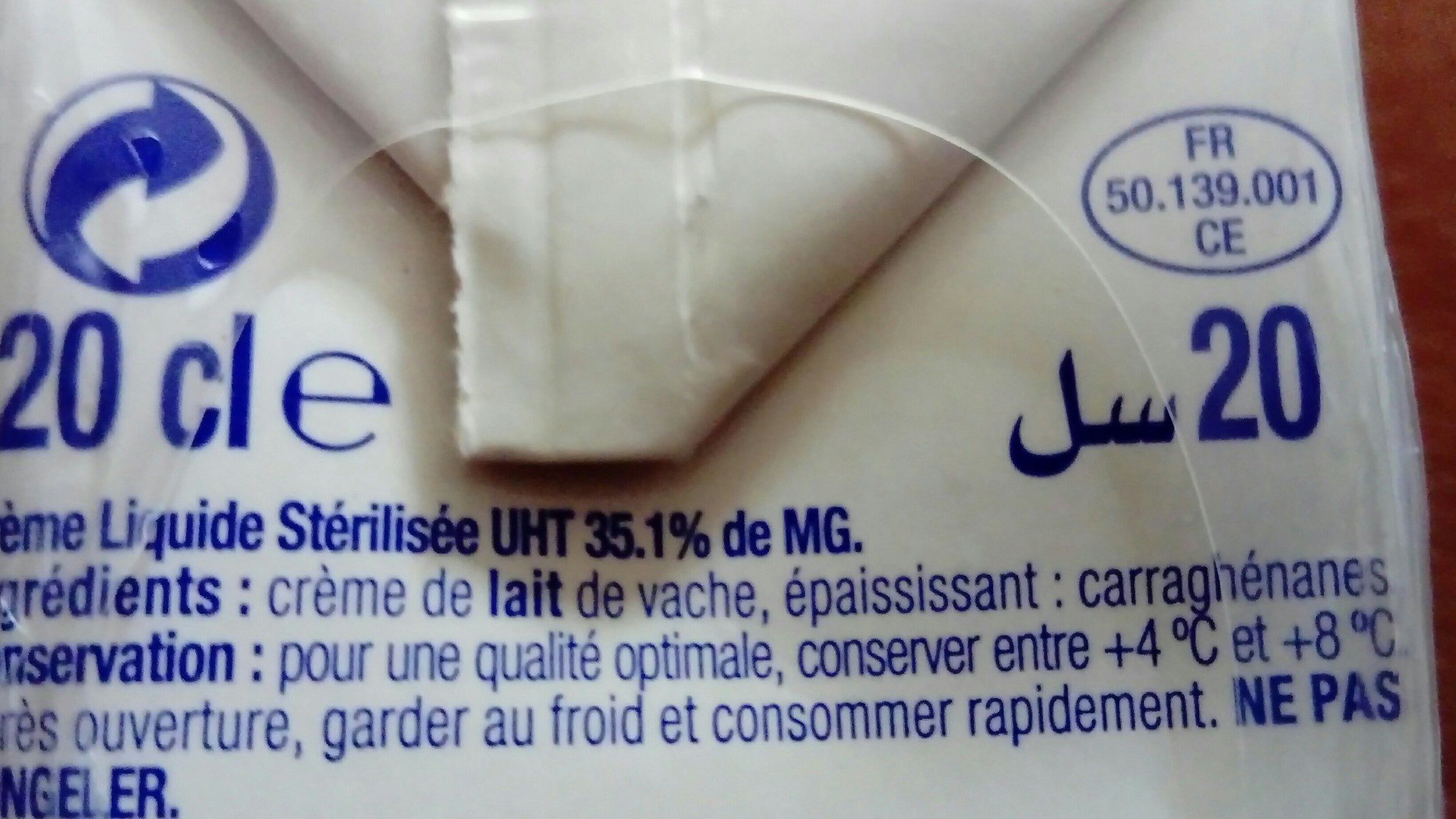 Crème liquide - Ingrediënten - fr