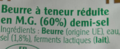 Beurre Montfleuri Demi-Sel à teneur réduite en M.G. - Ingrédients