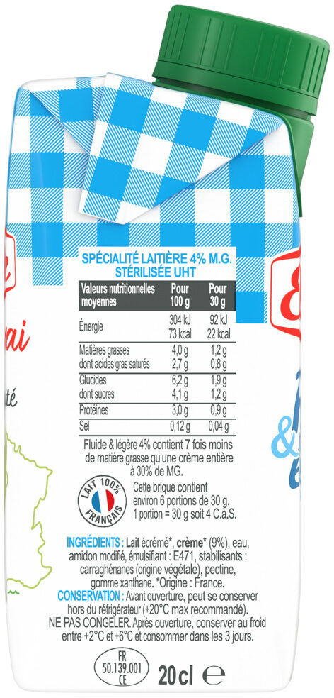 La Crème Fluide & Légère 4%MG - Ingrédients