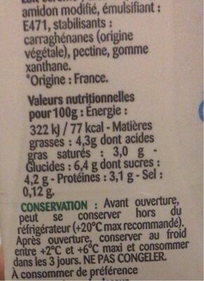 La Crème Fluide & Légère 4%MG - Tableau nutritionnel
