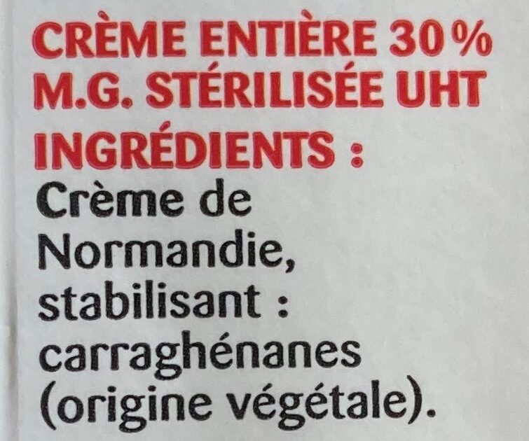 Crème Uht 3X20CL Entière Elle &vire, Offre Spéciale - Ingredients - fr