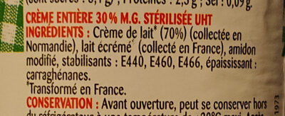 La Crème entière semi-épaisse à la crème de Normandie - Ingrediënten - fr