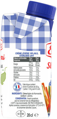 La Crème Semi-Epaisse Légère 18%MG - Ingrédients