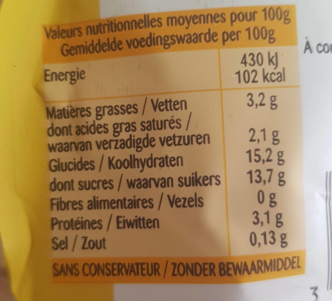 La Crème Anglaise - Voedingswaarden - fr