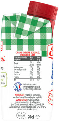 La Crème Entière De Normandie 30%MG - Zutaten - fr