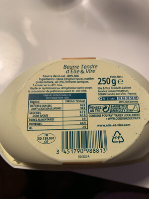 Le Beurre Tendre Demi-Sel - Nutrition facts