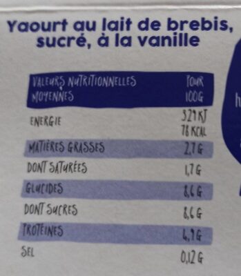Yaourt lait de brebis - Información nutricional - fr
