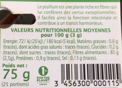 Fiche nutrition Psyllium blond teguments Jardin bio, Léa Nature 75 g