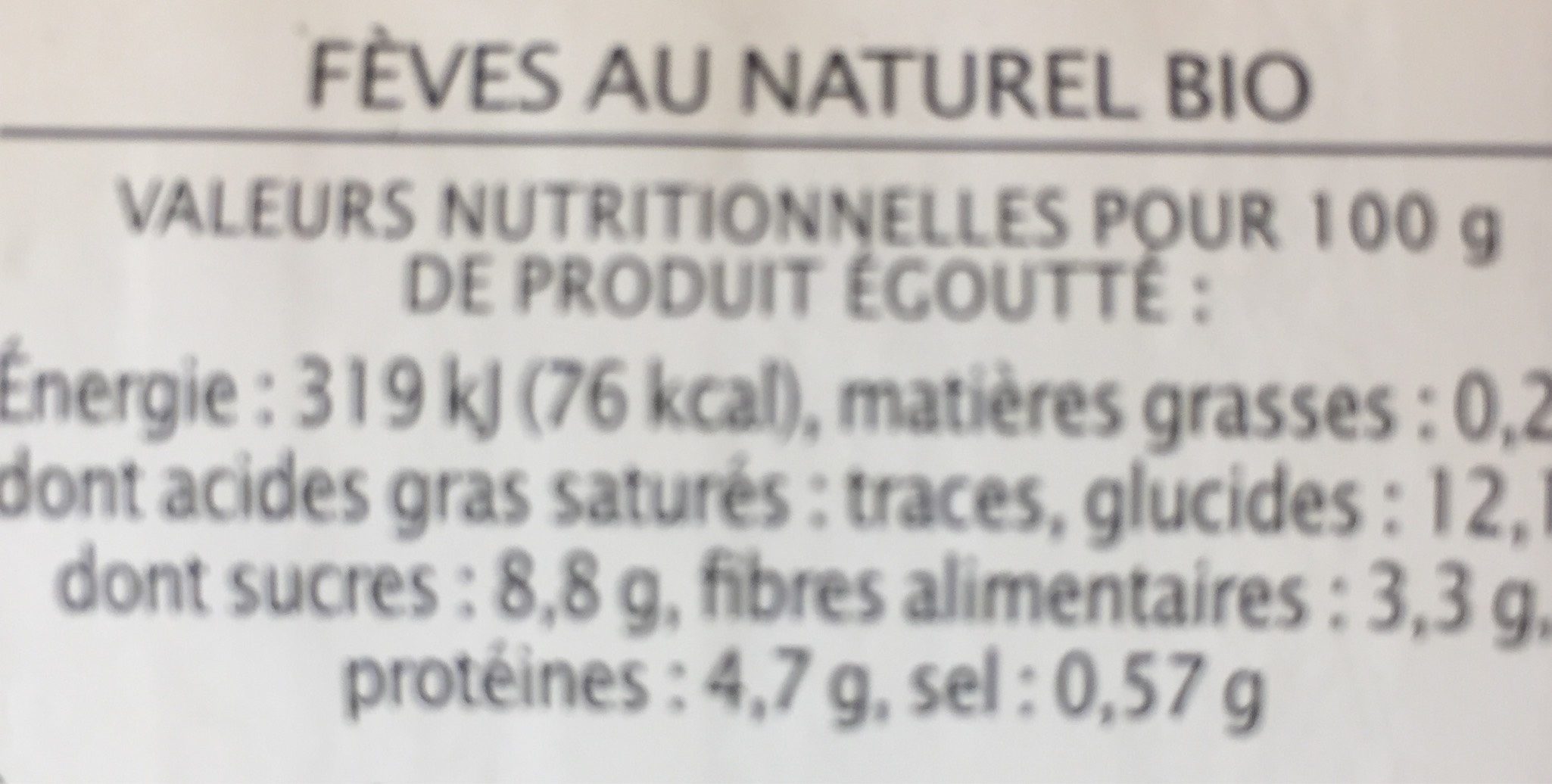 Feves au naturel - Información nutricional - fr